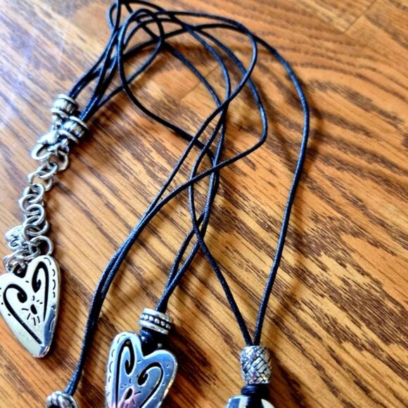 BRIGHTON "Brazilian Hearts" Black, Silver Hearts Necklace STATEMENT MAKING! - Picture 5 of 11